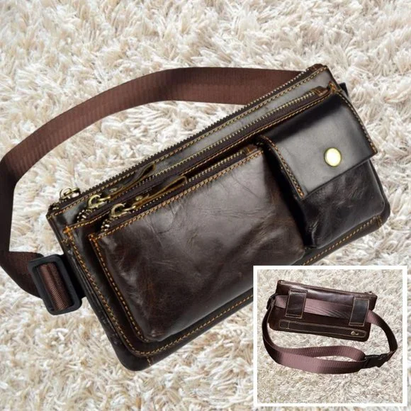 Fanny Pack Crossbody Bag Shoulder Leather Purse Travel Clutch Handbag Women Men - Picture 1 of 13
